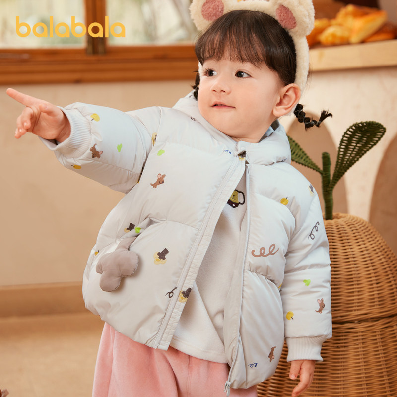 巴拉巴拉婴儿鹅绒羽绒服男童冬季2024新款女童短款外套保暖萌趣潮