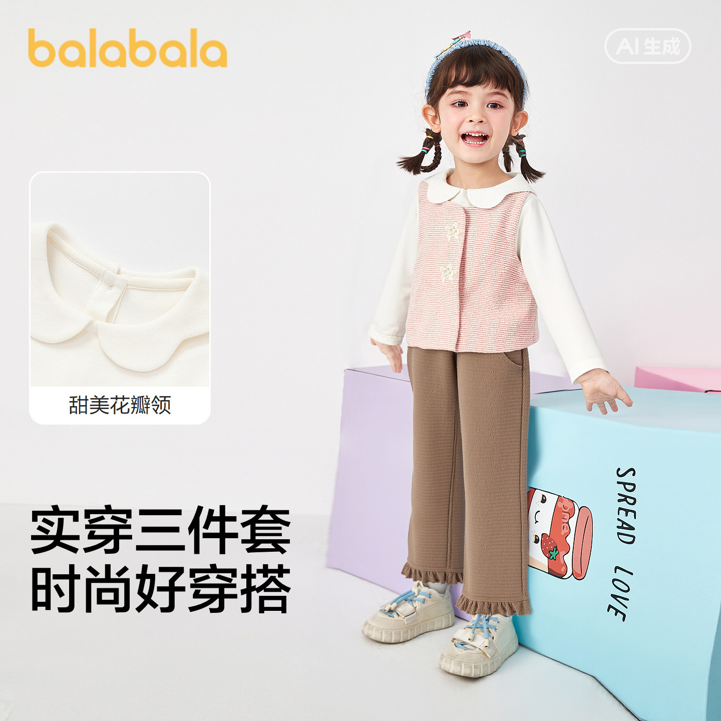 巴拉巴拉套装女童小香风三件套