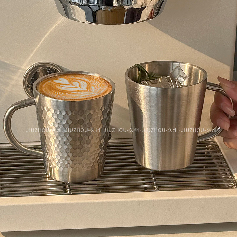 美式304不锈钢马克杯双层咖啡杯餐厅户外啤酒茶水杯子早餐牛奶杯