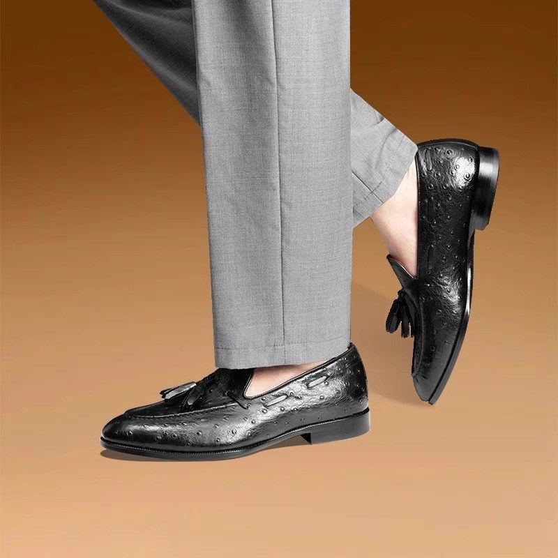 2024新品套脚皮鞋男士英伦时尚红色内里春秋流苏懒人一脚蹬乐福鞋