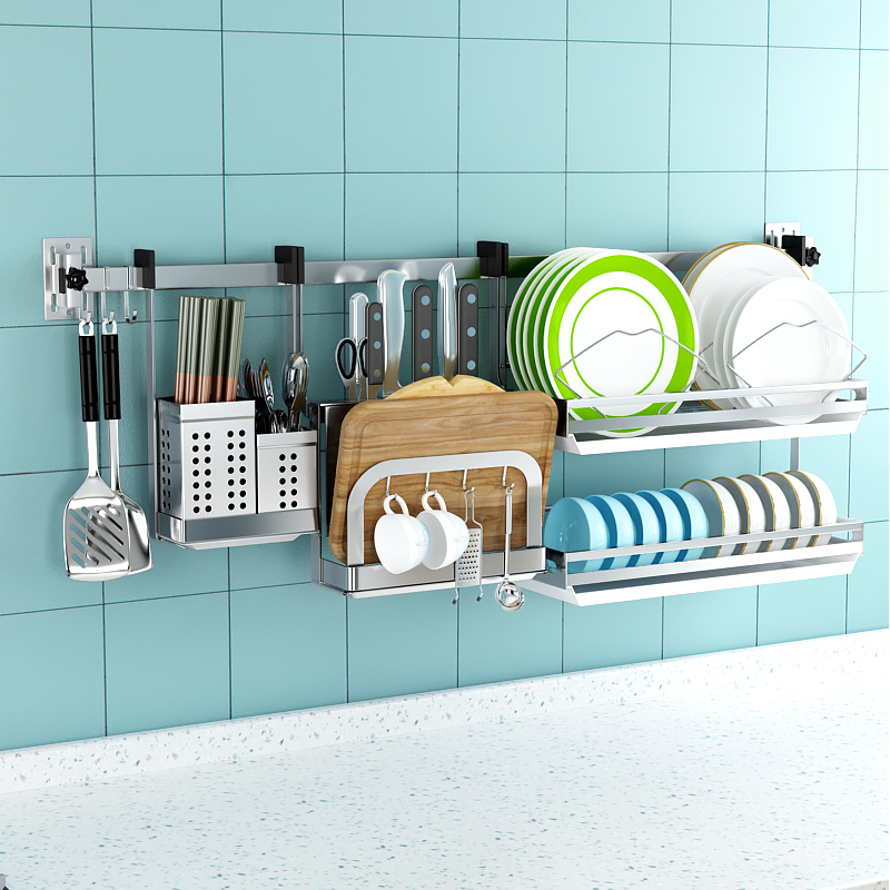 窗户厨房置物架304不锈钢壁挂式沥水碗架盘子收纳免打孔挂件套装
