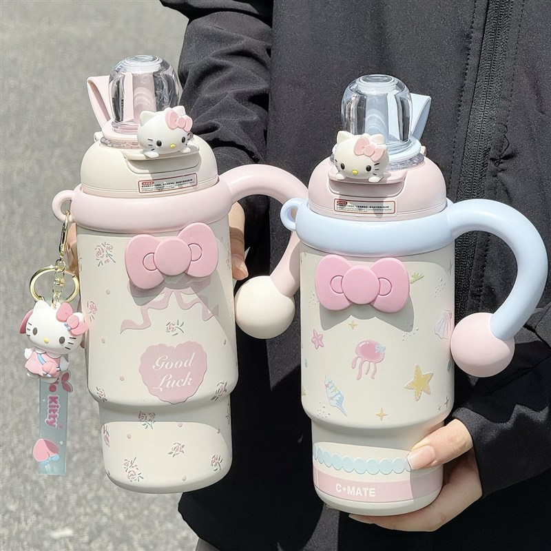 高颜值保温杯女士新款大容量学生吸管杯带茶隔桌面可爱冰霸水杯子