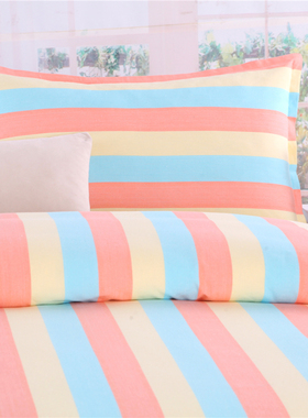 纯棉牀单1.8双人1.q5单人炕牀单牀上老粗布条纹格子加厚加密三件