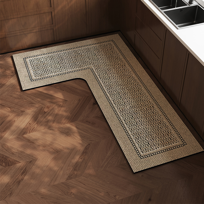 中古风高级厨房地垫吸水防油防滑防摔家用脚垫子可擦免洗L形地毯