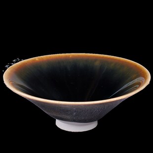 定窑定瓷茶具茶杯原矿高温仿古釉黑定全手斗笠窑变兔毫盏光可鉴人
