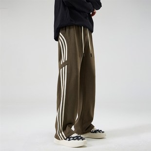 吾一白夏季2025新款男生美式百搭直筒休闲 裤男士宽松条纹运