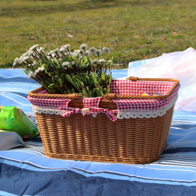 仿藤编柳编竹编织野餐篮子手提收纳筐大号塑料购物篮采摘篮水果篮