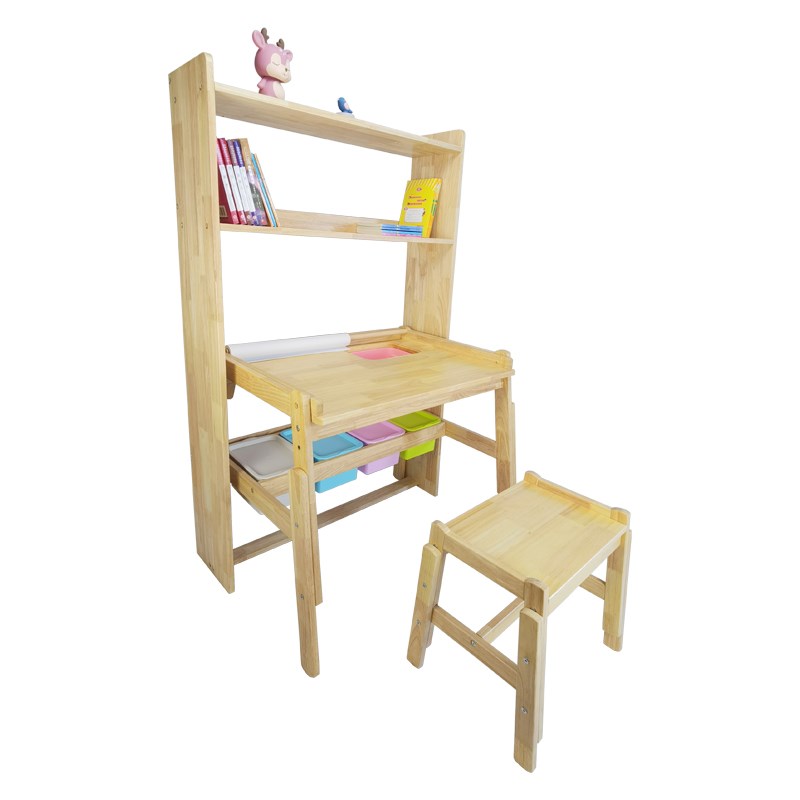 儿童书架简约落地收纳架书桌上置物架橡胶木实木玩具架可定制加工