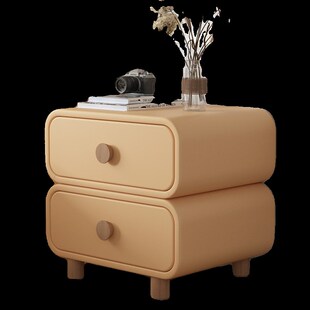 掌上明珠奶油风床头柜卧室实木皮质床边柜简约现代极简