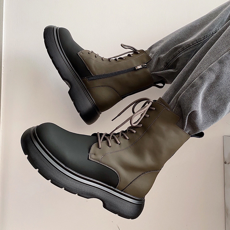 网红马丁靴男潮百搭高筒皮鞋英伦风机车靴子男女情侣中筒工装短靴