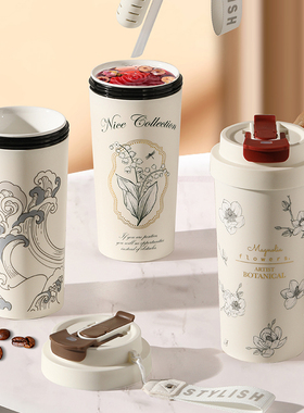 茶水分离陶瓷内胆保温杯咖啡杯大容量女生2024R新款吸管水杯内胆