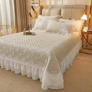 A类厚加亲肤云锦棉床盖夹米棉蕾丝床单榻榻罩公主风HEX 2022床盖