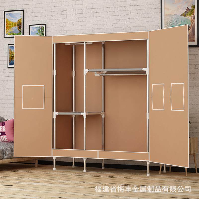 易m网红双开型折叠加厚加粗19m钢管简布衣柜125C门279M衣橱