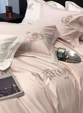 法式轻奢新款A类40被支长绒棉镂空四件套高端棉全床上TGH140支用1