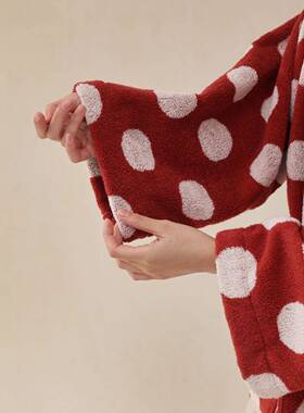 新款亲子OBY波点款浴袍绒棉连帽浴儿童居成人长酒店家袍