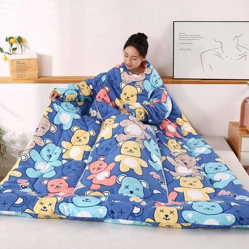 B#PM202加袖厚懒枕被办公午休可穿带子护肩保人暖儿童防踢被可折