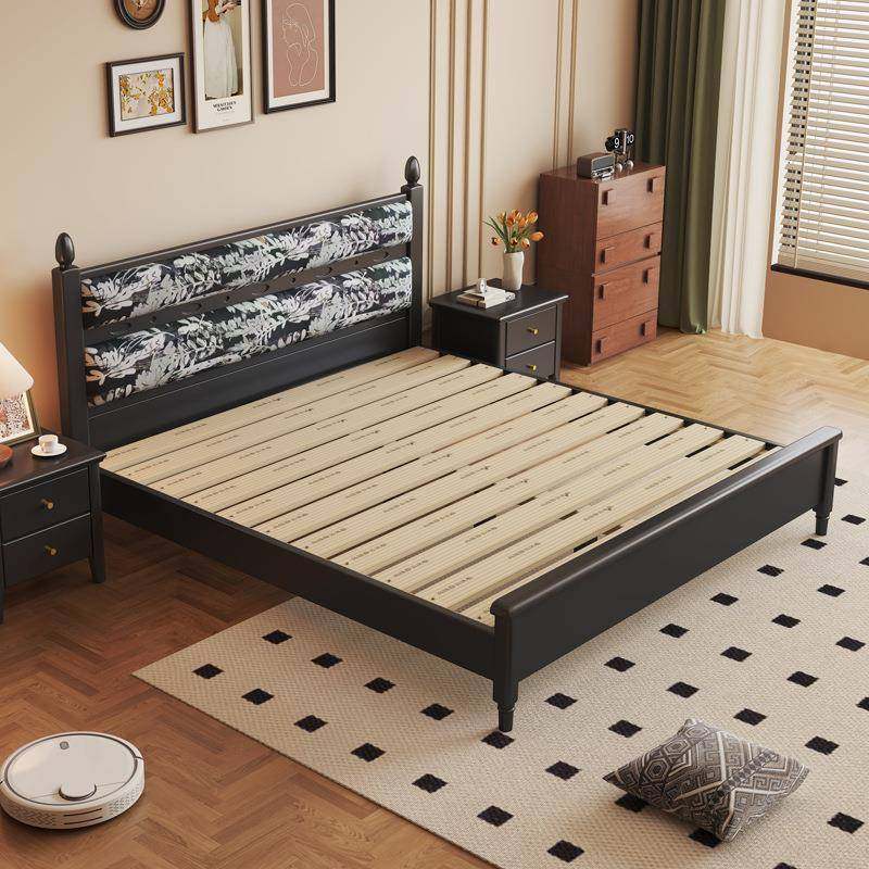 法式1中古实木床.8m代美.式15m复古黑色众意513#双人床民宿现简约