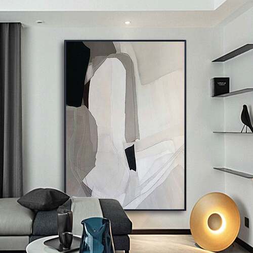灰度 现代简约客厅装饰画抽象黑白壁画走廊玄关卧室酒店工装挂画