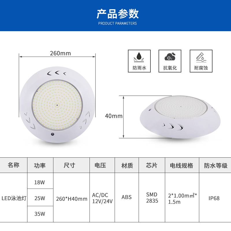 跨境挂壁式水底灯全树脂灌胶防水水下灯七彩RGB无线遥控LED泳池灯