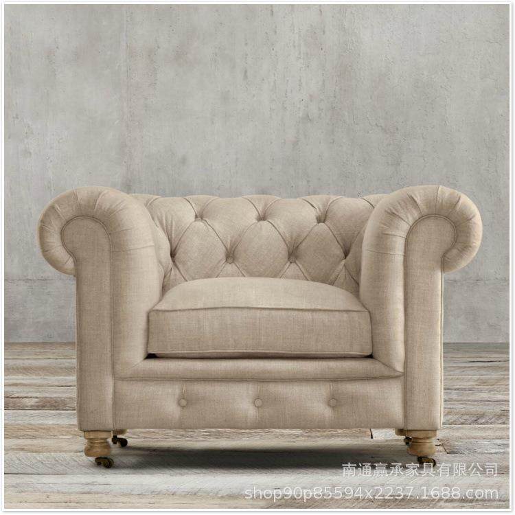 美式2023-109乡村艺沙发小户型客厅单双三人拉沙扣简布约设计酒师