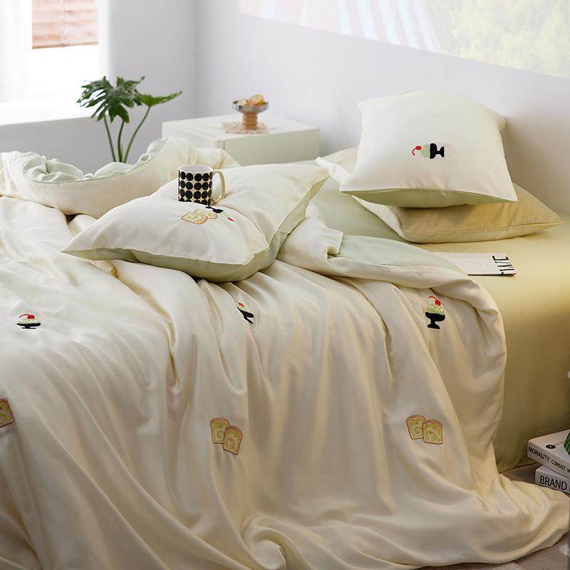 60S天丝四件套新款冰刺绣单xmj-jian套春被夏丝凉爽床套品床单三