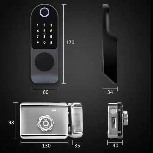 免布线防码盗门指纹锁牛头锁牛外装门头锁出租房密刷锁卡电控门禁