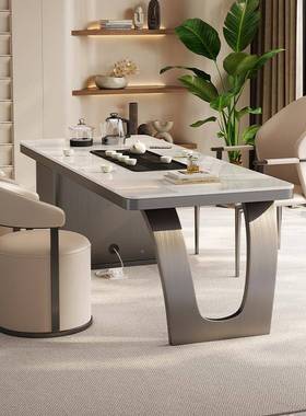 意式轻奢岩板茶桌椅组现代简约阳台茶家用台HPJ办公室功夫泡喝合