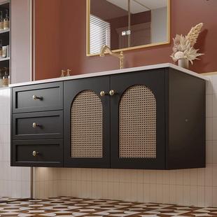 9W柜定826制中古法式 复木浴室组合藤编实木橡卫生间洗漱台古一体