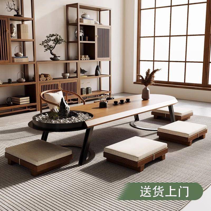 桌椅榻榻米小户型阳00台实木厅客组合现代茶桌简约家用飘窗茶几原