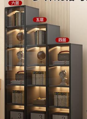 客厅实木书柜窄柜带玻璃门立柜落置防物组合尘储物柜地HM-smsg1可定展示柜