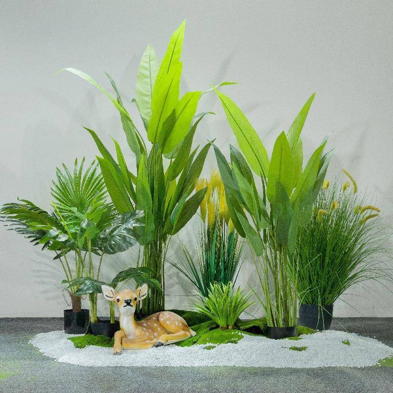 大型堆景仿真绿造景植物露室营内墙楼梯间景观角假植植物橱窗家居