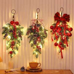 诞节装饰花圣环门挂圣诞倒挂半面树创品意树藤条壁挂203布置