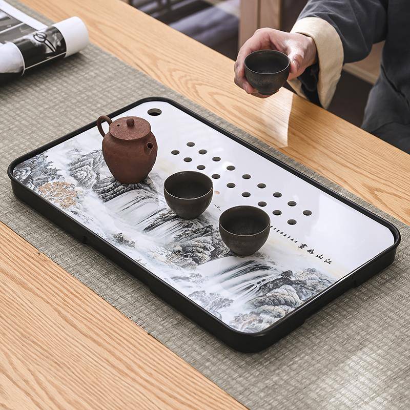 xt陶瓷茶盘轻奢茶具家现代茶台小型用y漏水干泡台F7669HH8托盘陶