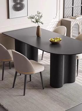 奶油风子高椭圆形餐厅桌家子用端简双圆头花约吃饭桌纯白色岩板餐