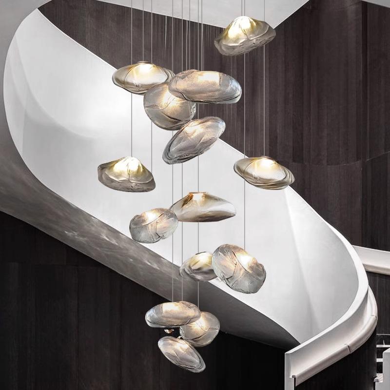 设计师复式楼梯176lot吊灯别墅空客厅璃公寓玻云朵酒f店大堂长线