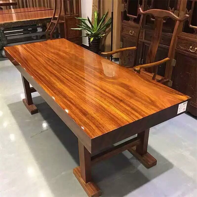 奥坎实木大板茶桌椅组合原木餐桌整块书桌巴花胡桃木茶台去客厅化