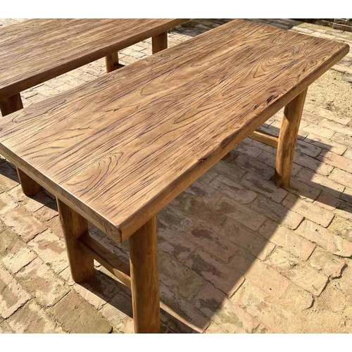 I办1老古榆木茶实桌木餐桌NPJ复长桌简约公书桌原木吧台民宿实木