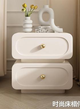 室家简用轻奢实木床头柜约质现代法式奶油卧风ZUC储物柜黑色皮床