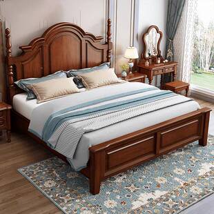 8858 实木床1.8米复古双人主卧婚床1.5箱储物房具套 ?名坤美家高式