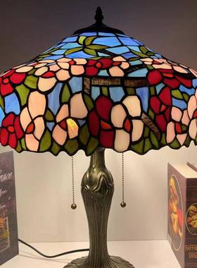 灯欧彩色卧工室LHJ-DD12玻手工艺氛围式精璃致小花图案台灯