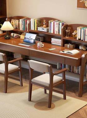 儿童书桌书架合一体组实木双WTS人学习桌家用卧室桌中小生写学字