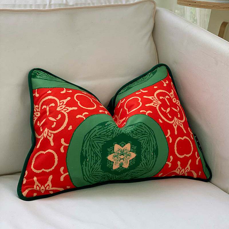 汉尚家居新中式西域国风潮沙发腰靠抱枕套靠垫套婚庆布置红色喜庆