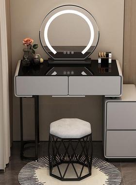 卧室柜新现代简约梳台妆小户型奶油风主玻卧YXT璃斗一体智能镜化