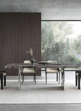 意小式尼简OEA约岩板餐桌户型家用方形设计师威斯棕长下挂镜面餐