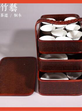 ?玉F769JT76藤食盒编提篮竹编篮子手提餐竹三层拜拜用织送篮子古