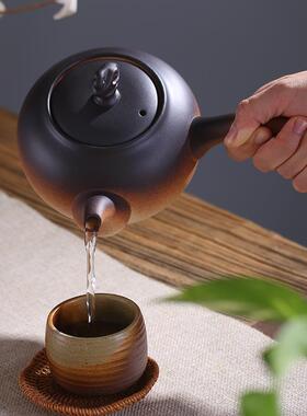 耐高陶土烧水F75TMST6容壶泡茶温围炉煮紫砂陶泥火侧把壶电炭炉大