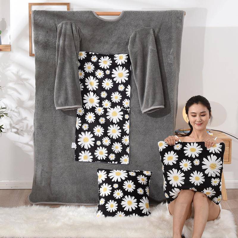 双面ZS-2025-午舒棉绒懒人被抱枕可折叠可展开室加厚暖懒人毯办公