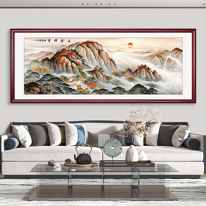 客厅装饰画中式山水画国画实木聚宝盆字画壁画办公室风水横幅挂画