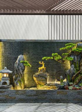 大水幕墙假山流水喷泉生型景财XJV屏风办公室隔断落地摆院件庭鱼