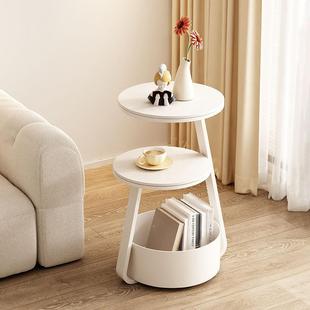 客奶油风沙发边几现简约桌厅N11岩板小圆桌小户型角几床头子代小